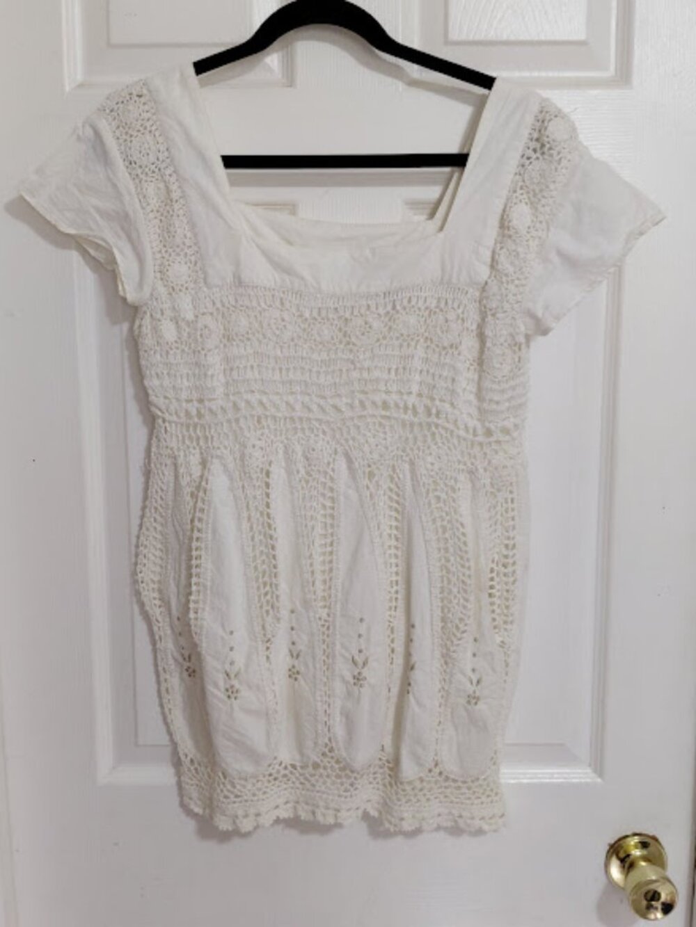 Through The Country Door Crochet Cotton Cottagecore Baby Doll Top Blouse Shirt